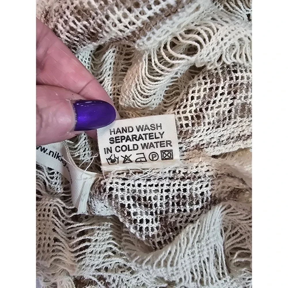 Nikky Women's‎ Cream Brown Geometric Print Open Weave Cotton Scarf Wrap New